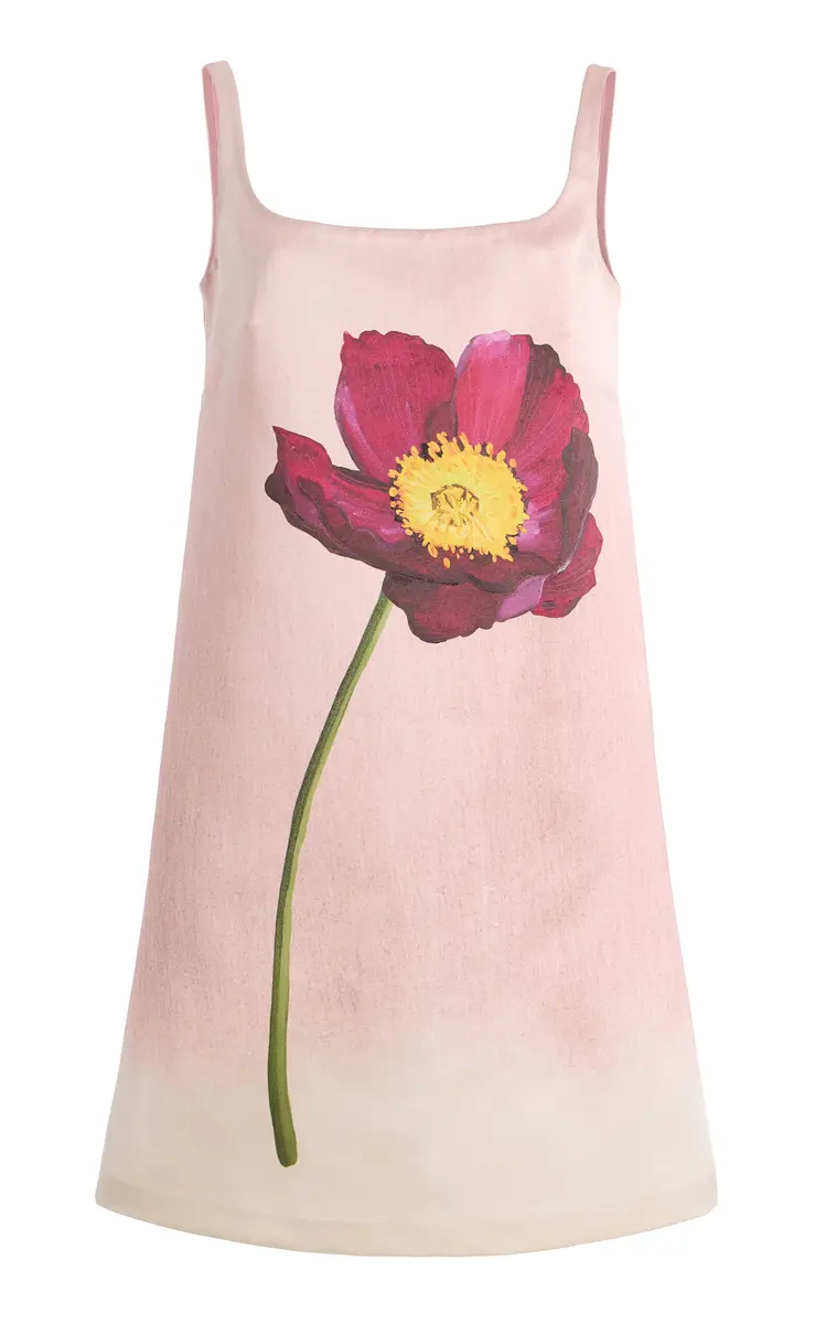 Oscar de la Renta Peony Satin Mini Dress | Thumbnail 2