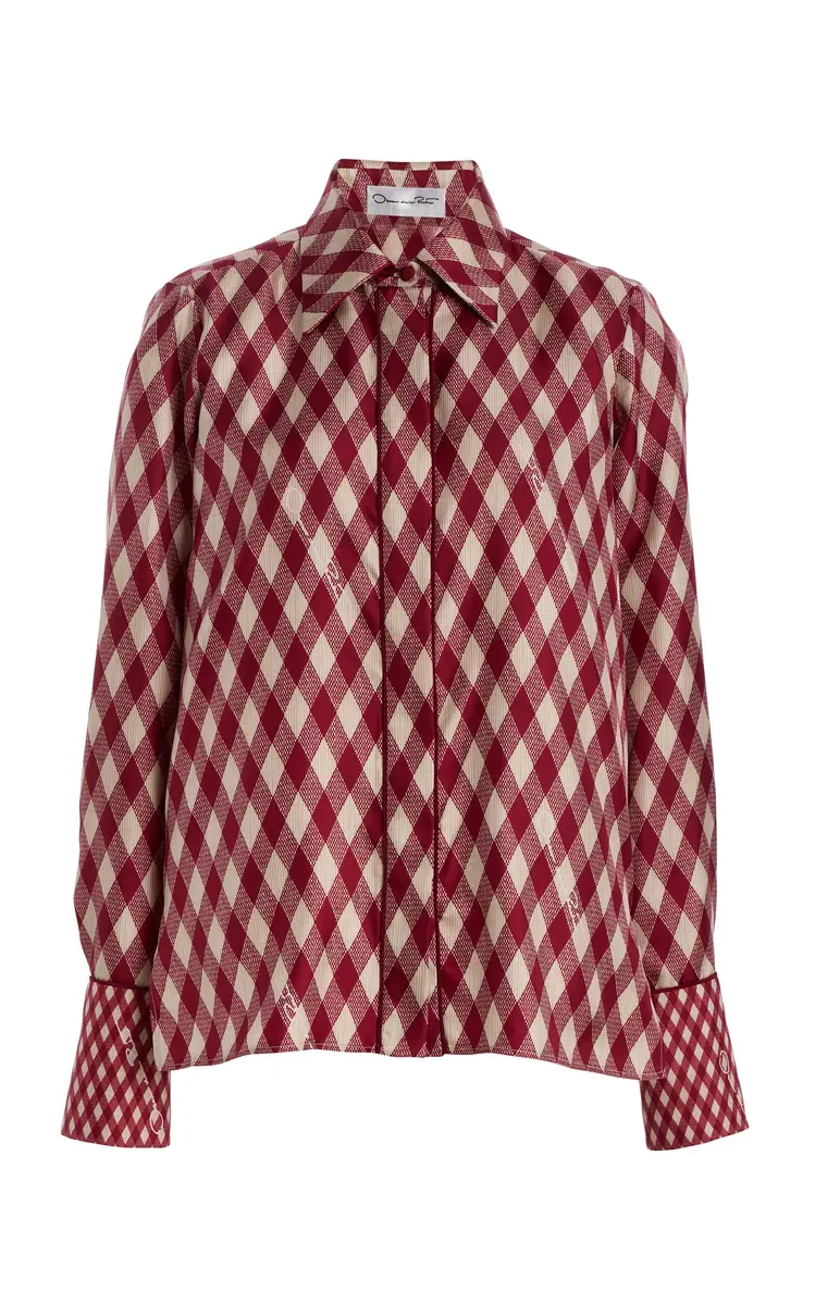 Oscar de la Renta Argyle Silk-Twill Blouse | Image 1 Oscar de la Renta Argyle Silk-Twill Blouse | Image 1