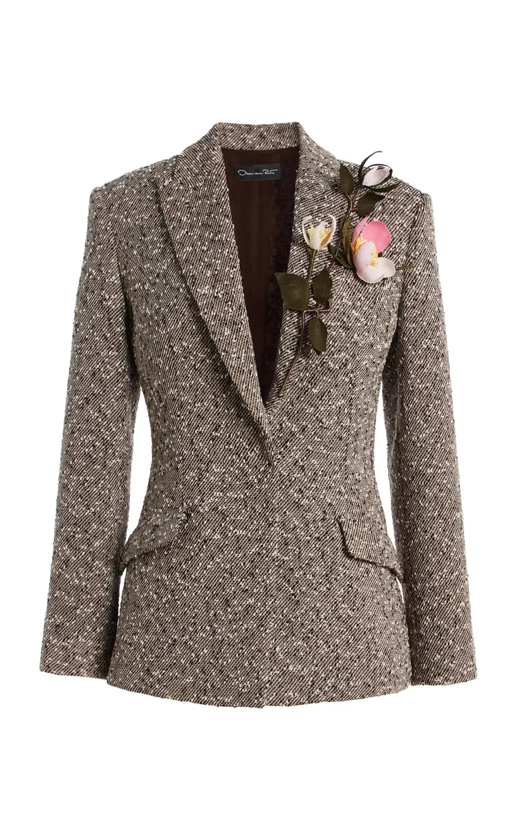 Oscar de la Renta Slubby Wool-Blend Tweed Blazer