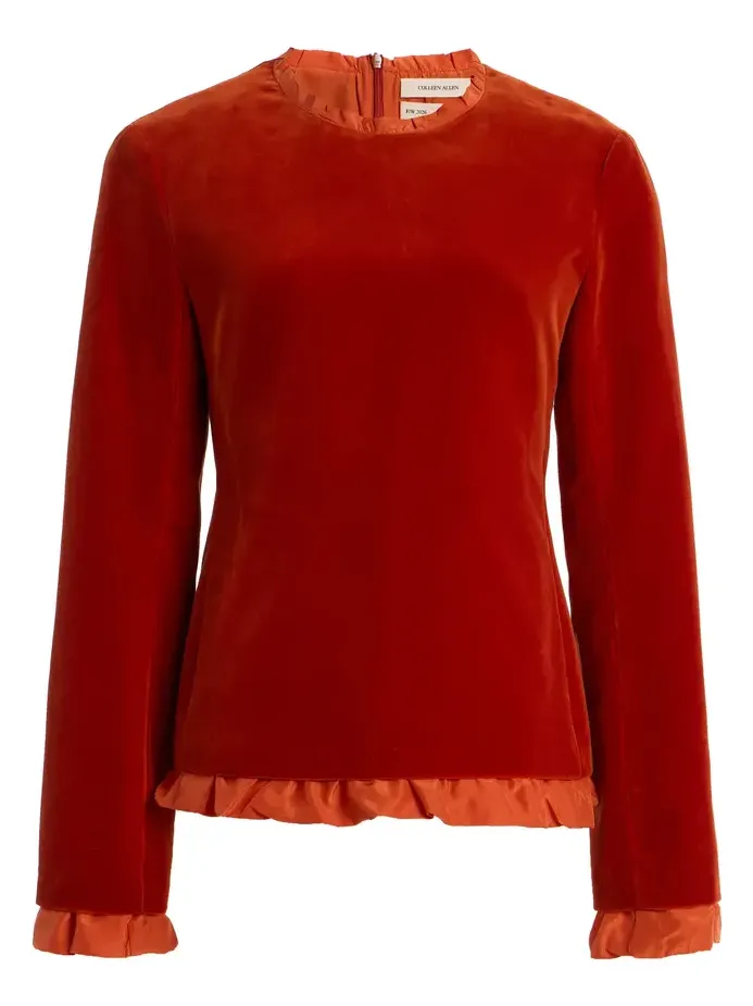 Ruffled Cotton-Velvet Top