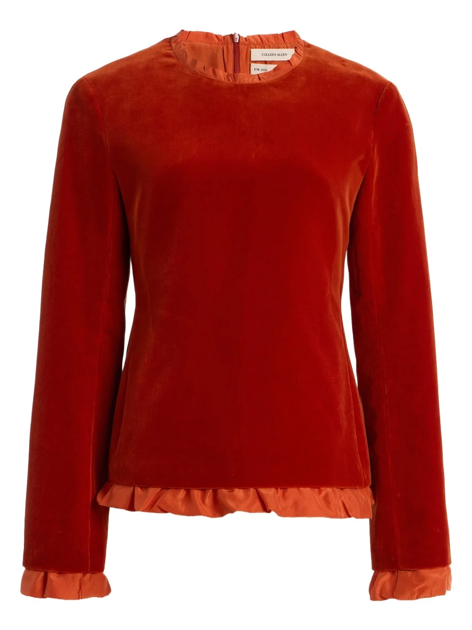 COLLEEN ALLEN Ruffled Cotton-Velvet Top
