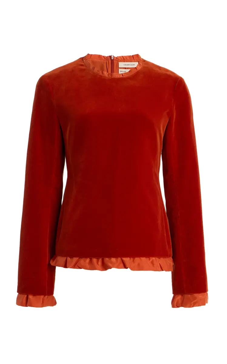 COLLEEN ALLEN Ruffled Cotton-Velvet Top