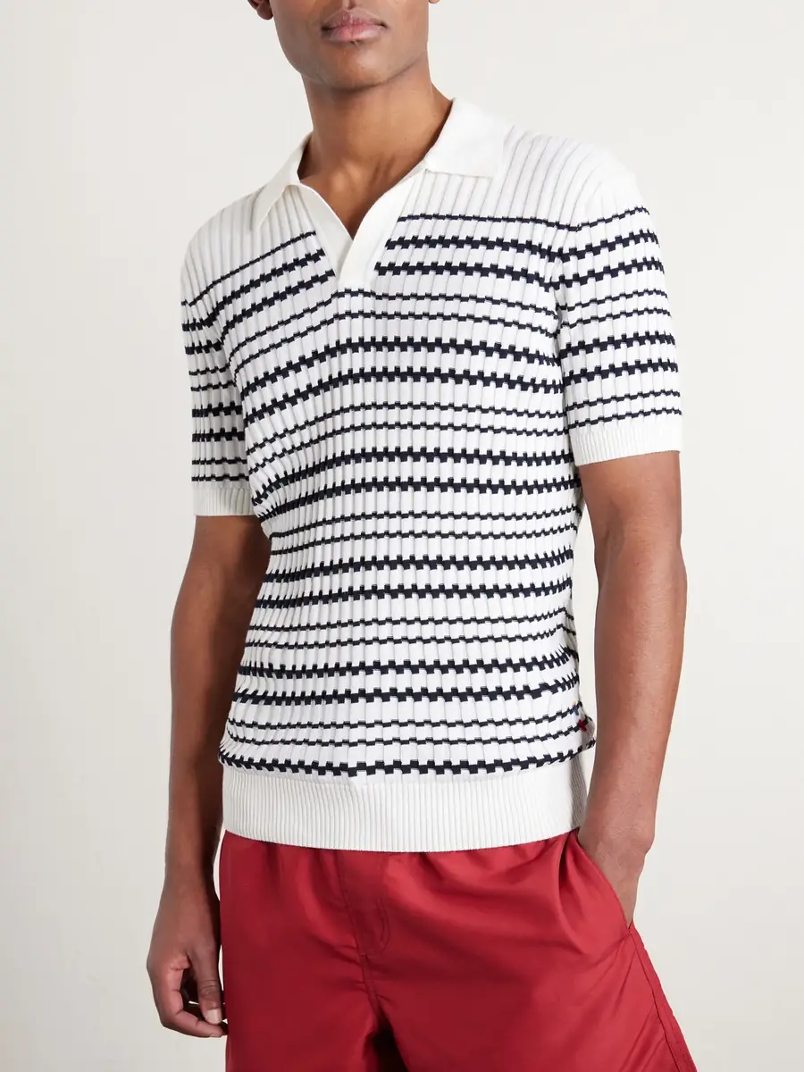 Orlebar Brown Canet Striped Ribbed-Knit Organic Cotton Polo Shirt - Men | Thumbnail 3 Orlebar Brown Canet Striped Ribbed-Knit Organic Cotton Polo Shirt - Men | Thumbnail 3