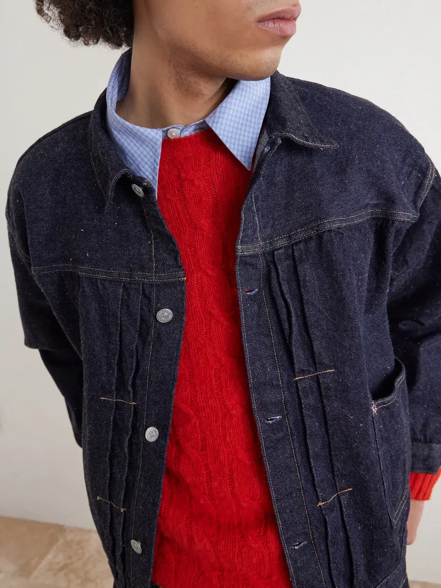 Kaptain Sunshine Pleated Selvedge Denim Jacket - Men | Thumbnail 5