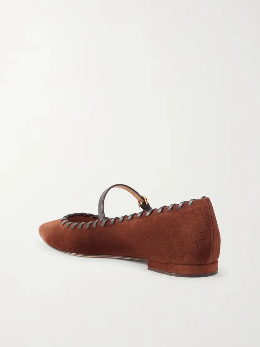 Gianvito Rossi Leather-trimmed Suede Mary Jane Ballet Flats | Thumbnail 3