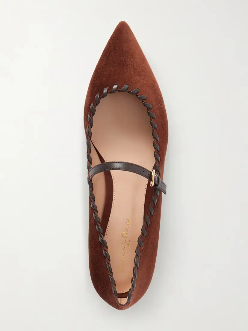 Gianvito Rossi Leather-trimmed Suede Mary Jane Ballet Flats | Thumbnail 6