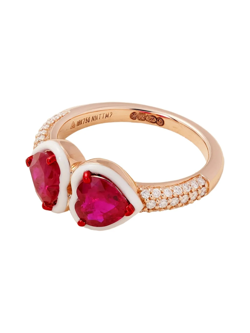Twin Heart 18-karat Rose Gold, Ruby, Diamond And Enamel Ring Twin Heart 18-karat Rose Gold, Ruby, Diamond And Enamel Ring