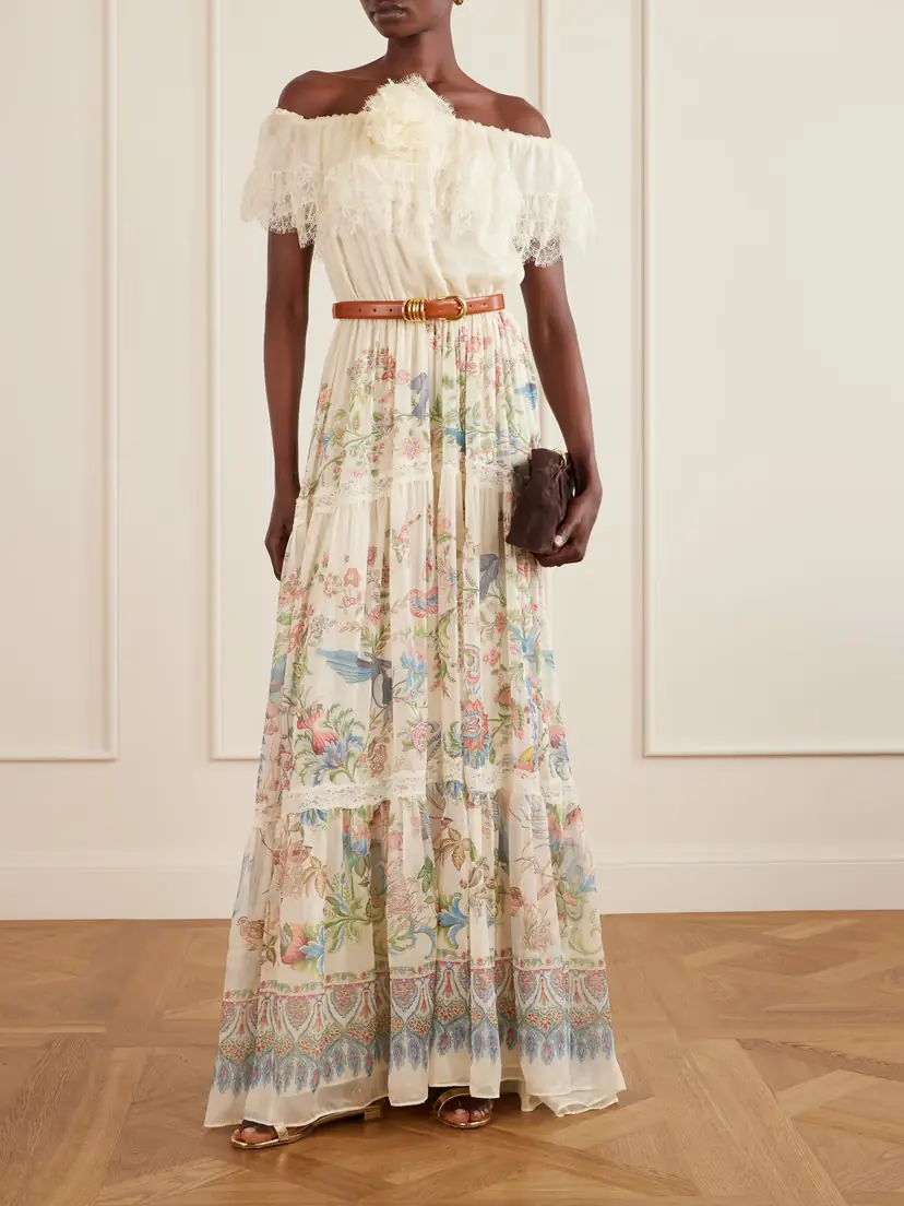 Etro Off-the-shoulder Lace-trimmed Floral-print Silk-chiffon Maxi Dress | Thumbnail 2 Etro Off-the-shoulder Lace-trimmed Floral-print Silk-chiffon Maxi Dress | Thumbnail 2