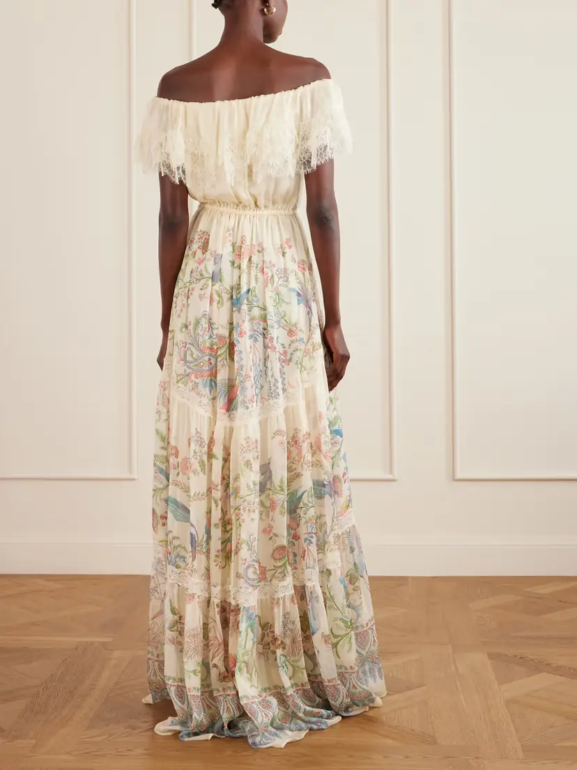 Etro Off-the-shoulder Lace-trimmed Floral-print Silk-chiffon Maxi Dress | Thumbnail 3 Etro Off-the-shoulder Lace-trimmed Floral-print Silk-chiffon Maxi Dress | Thumbnail 3
