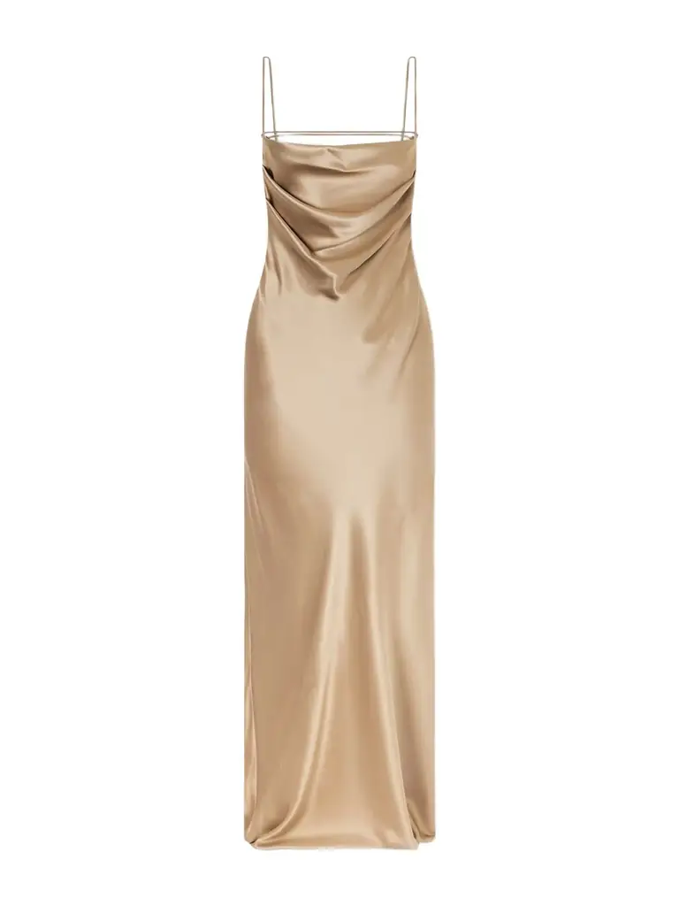 Open-back Draped Silk-satin Maxi Dress