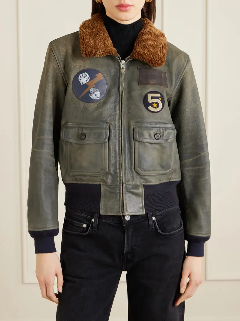 RRL Harper Plush-trimmed Appliquéd Leather Bomber Jacket | Thumbnail 3 RRL Harper Plush-trimmed Appliquéd Leather Bomber Jacket | Thumbnail 3