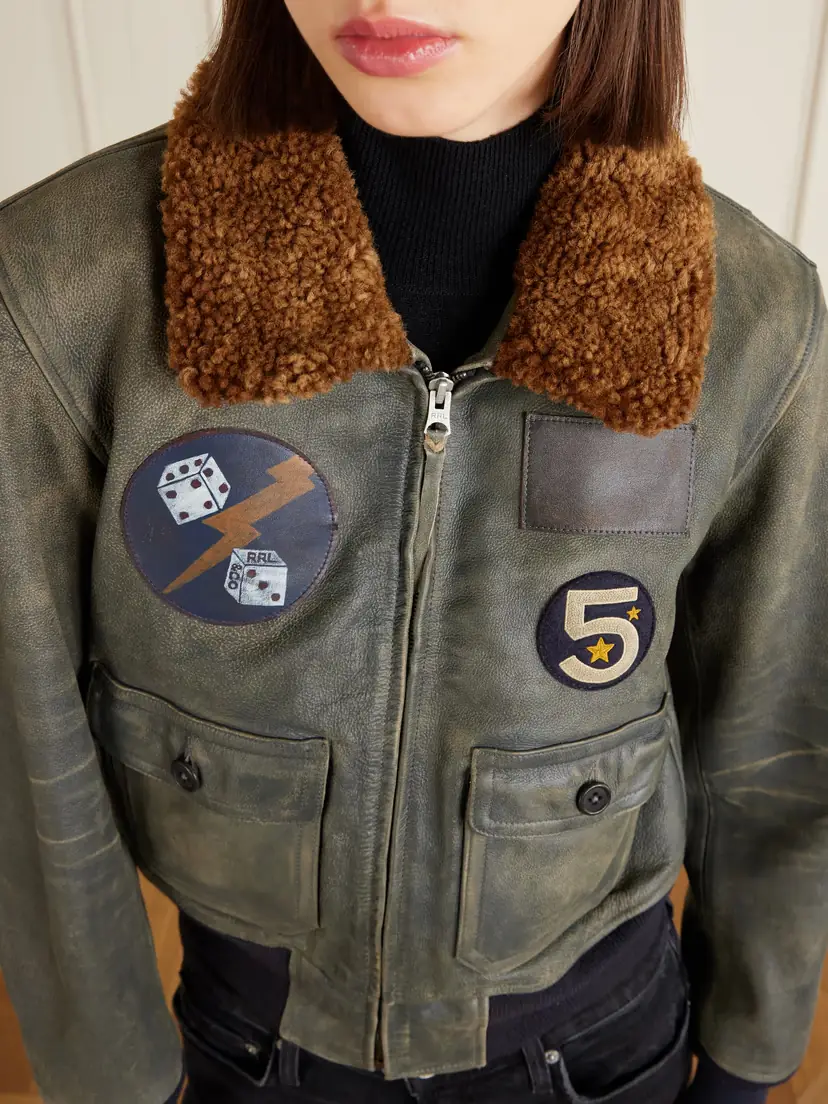 RRL Harper Plush-trimmed Appliquéd Leather Bomber Jacket | Thumbnail 5 RRL Harper Plush-trimmed Appliquéd Leather Bomber Jacket | Thumbnail 5
