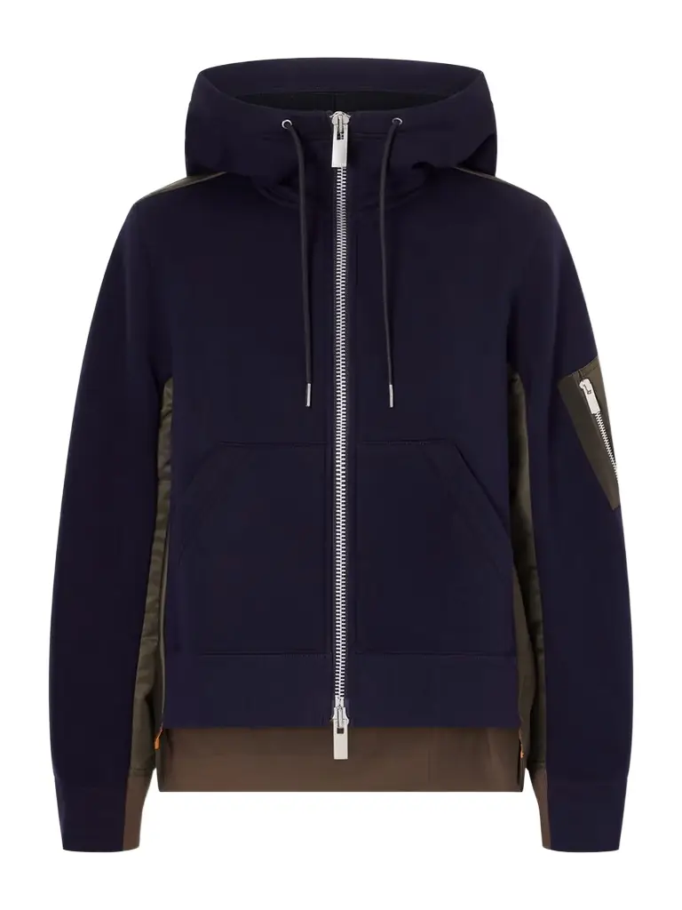 Sacai Sponge Sweat Shell-paneled Cotton-blend Jersey Zip-up Hoodie | Image 1 Sacai Sponge Sweat Shell-paneled Cotton-blend Jersey Zip-up Hoodie | Image 1
