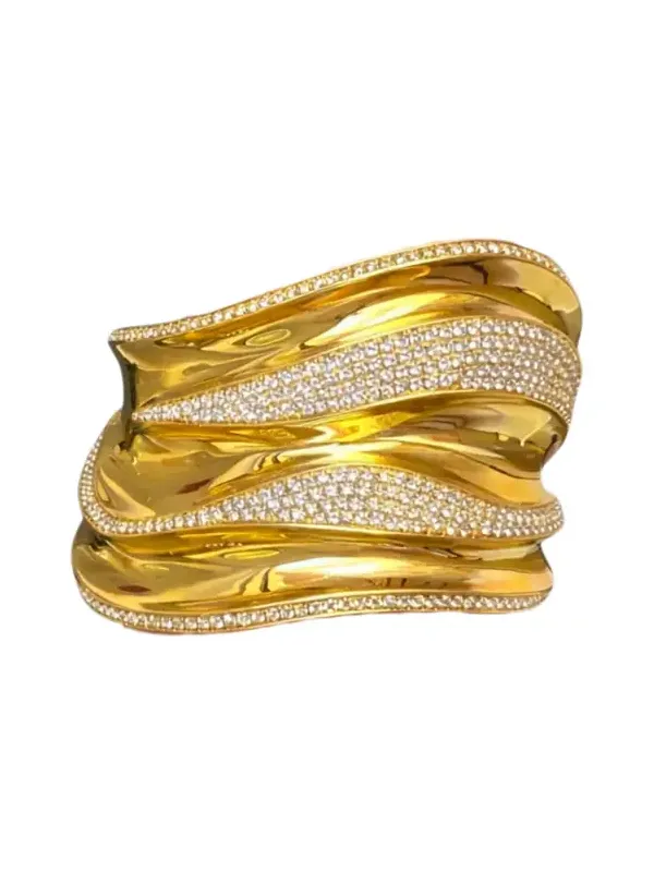 6.87ct Diamond 14K Gold Statement Bangle Bracelet