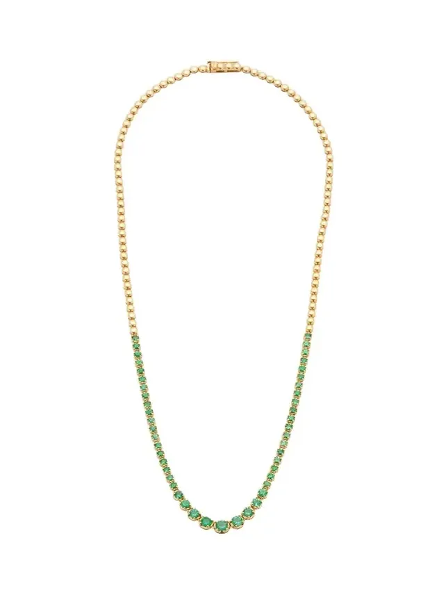 Yellow Gold Graduated Emerald Tennis Necklace