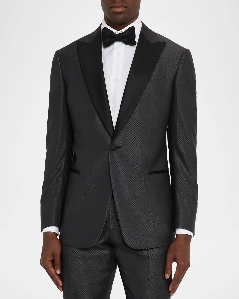 Giorgio Armani Men's Micro-Dot Silk Peak Lapel Tuxedo | Thumbnail 3 Giorgio Armani Men's Micro-Dot Silk Peak Lapel Tuxedo | Thumbnail 3