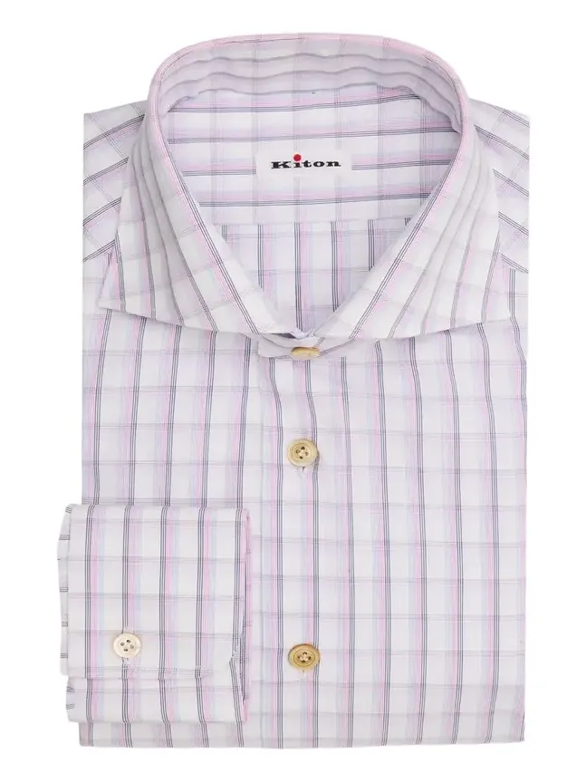 Kiton Men's Check Cotton Dress Shirt