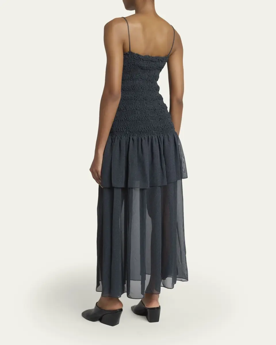 Proenza Schouler Michal Smocked Drop-Waist Georgette Maxi Dress | Thumbnail 3 Proenza Schouler Michal Smocked Drop-Waist Georgette Maxi Dress | Thumbnail 3