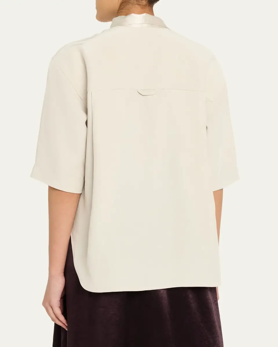 Maria McManus Short-Sleeve Tie-Neck Button-Down Shirt | Thumbnail 3