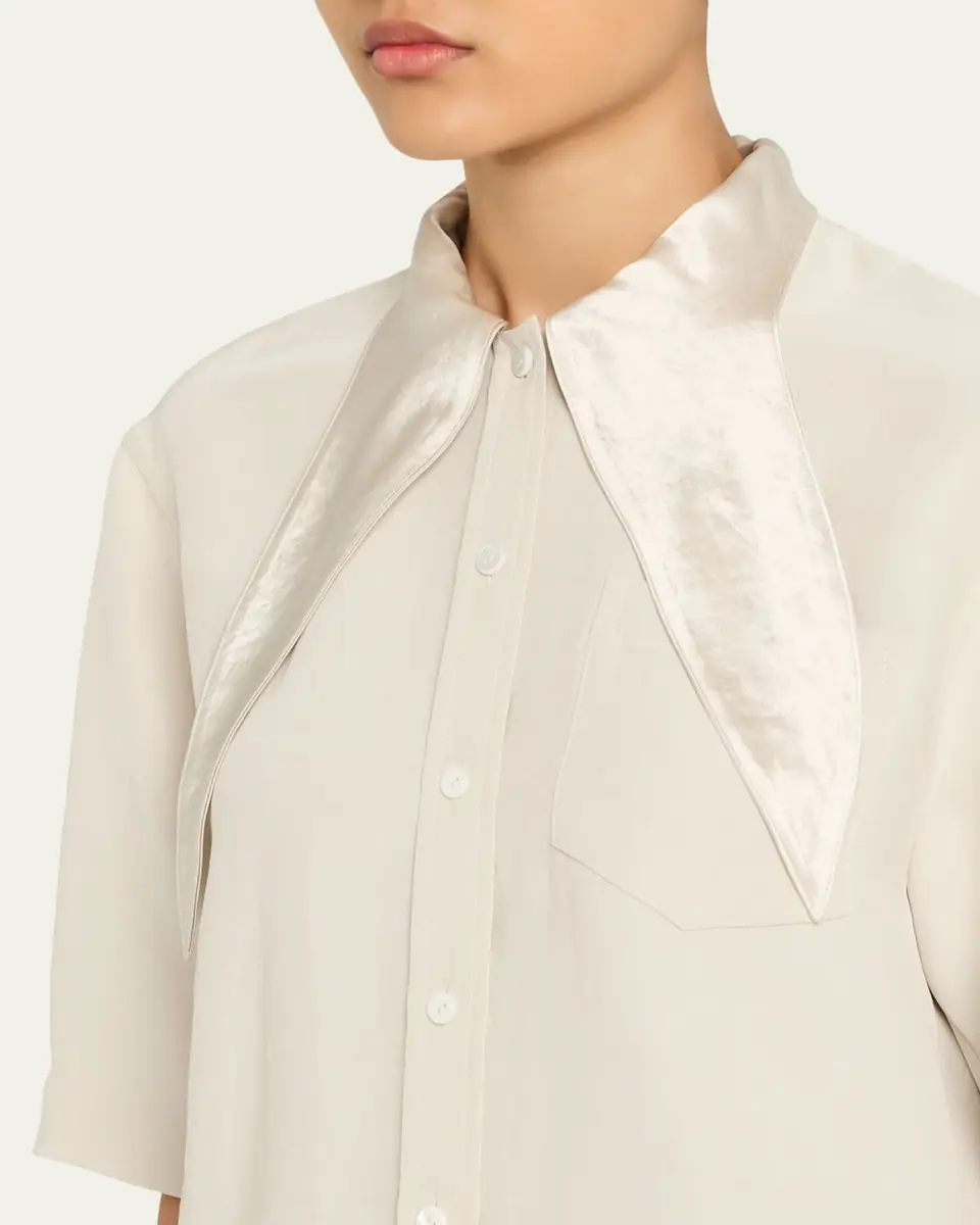 Maria McManus Short-Sleeve Tie-Neck Button-Down Shirt | Thumbnail 5