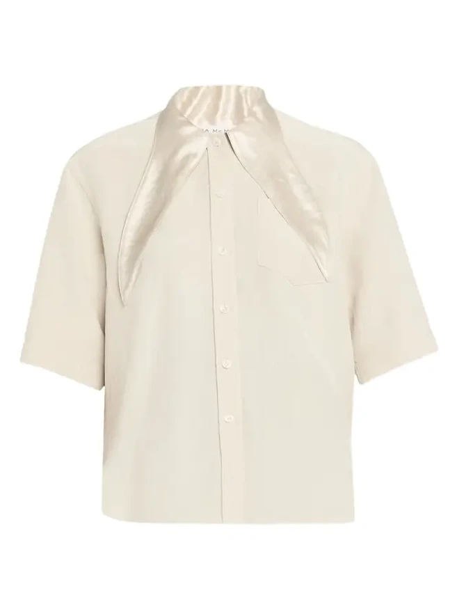 Short-Sleeve Tie-Neck Button-Down Shirt Short-Sleeve Tie-Neck Button-Down Shirt