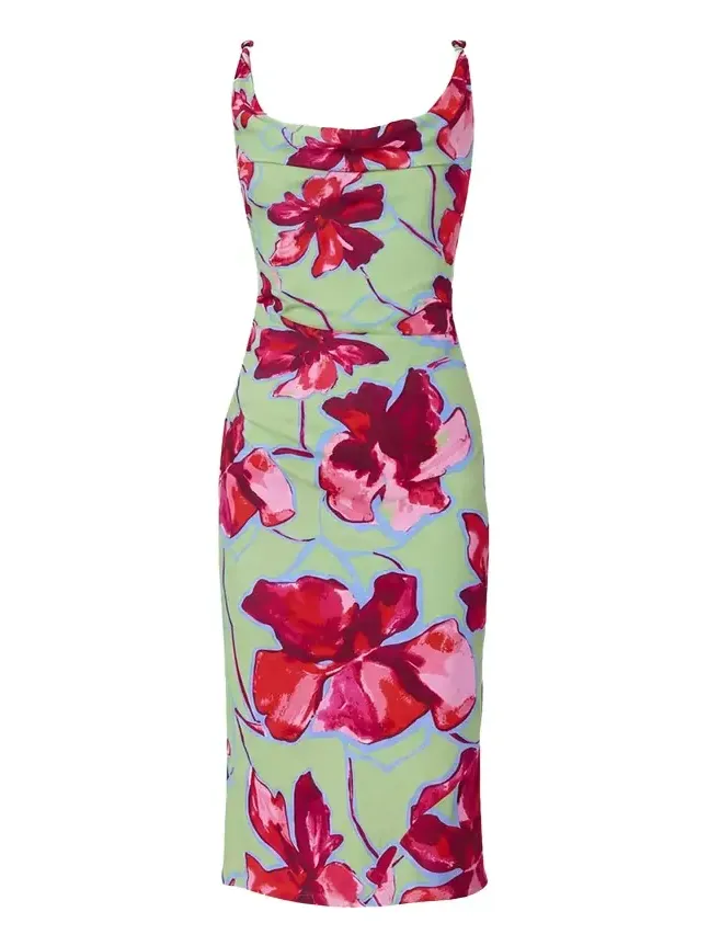 Delaney Ruched Cowl-Neck Midi Dress