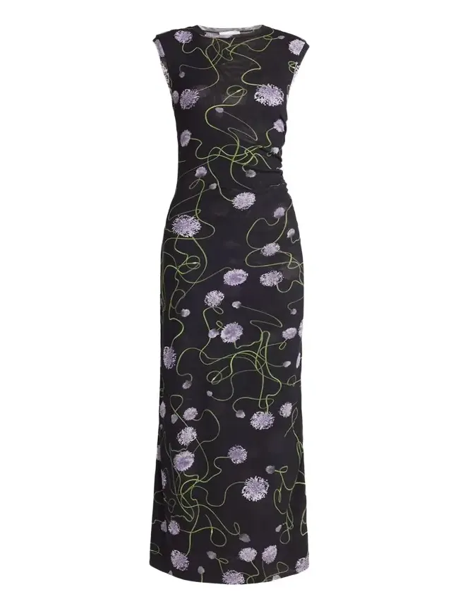 Twisted Flower Mesh Sleeveless Maxi Dress
