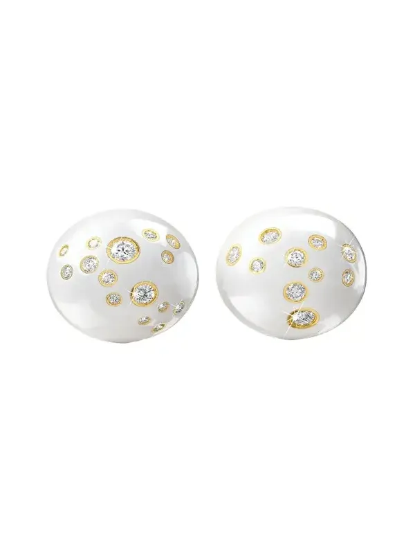 18K Yellow Gold Constellation Dome Earrings, White