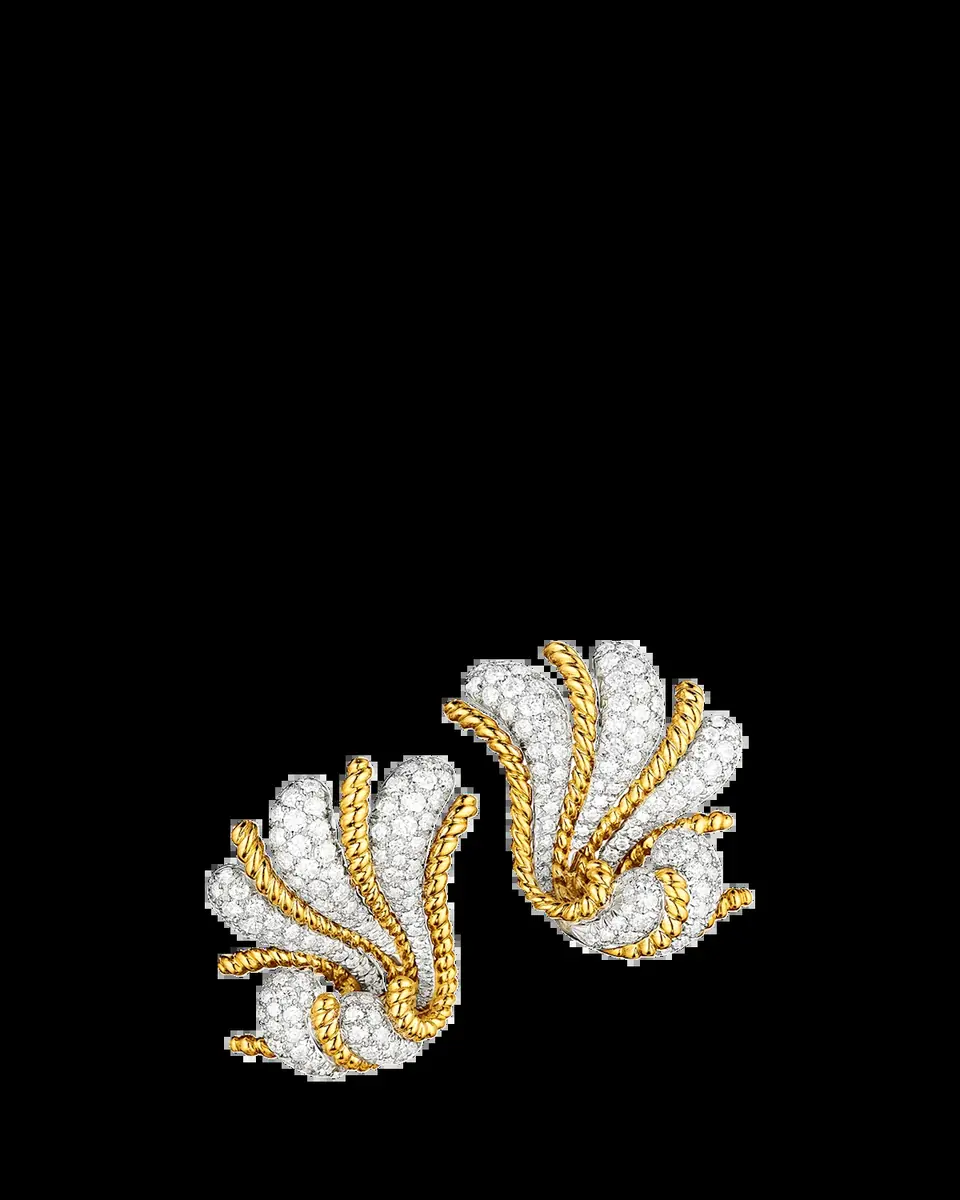VERDURA Platinum and 18K Yellow Gold Diamond Fan Earrings | Thumbnail 2 VERDURA Platinum and 18K Yellow Gold Diamond Fan Earrings | Thumbnail 2