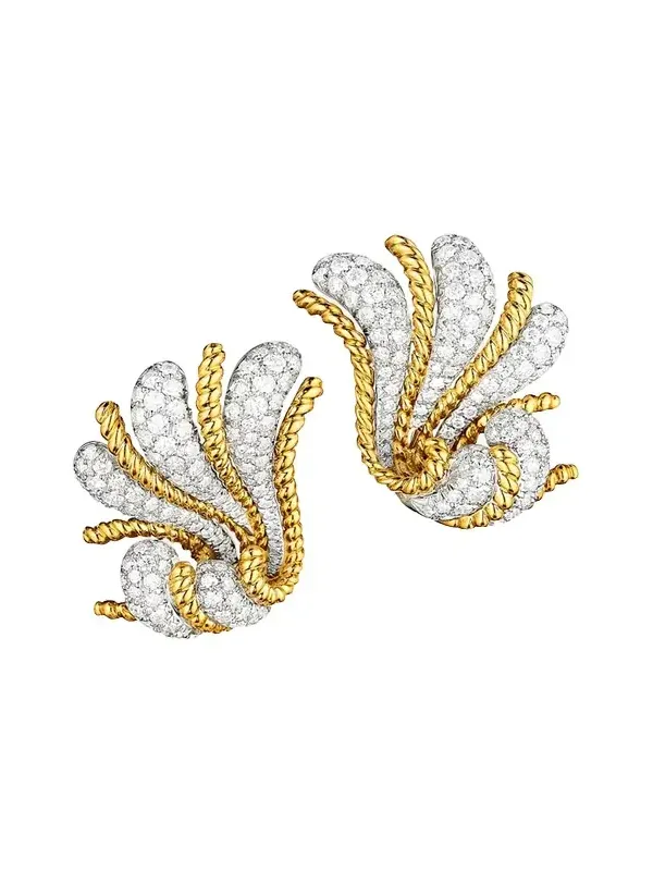 Platinum and 18K Yellow Gold Diamond Fan Earrings Platinum and 18K Yellow Gold Diamond Fan Earrings