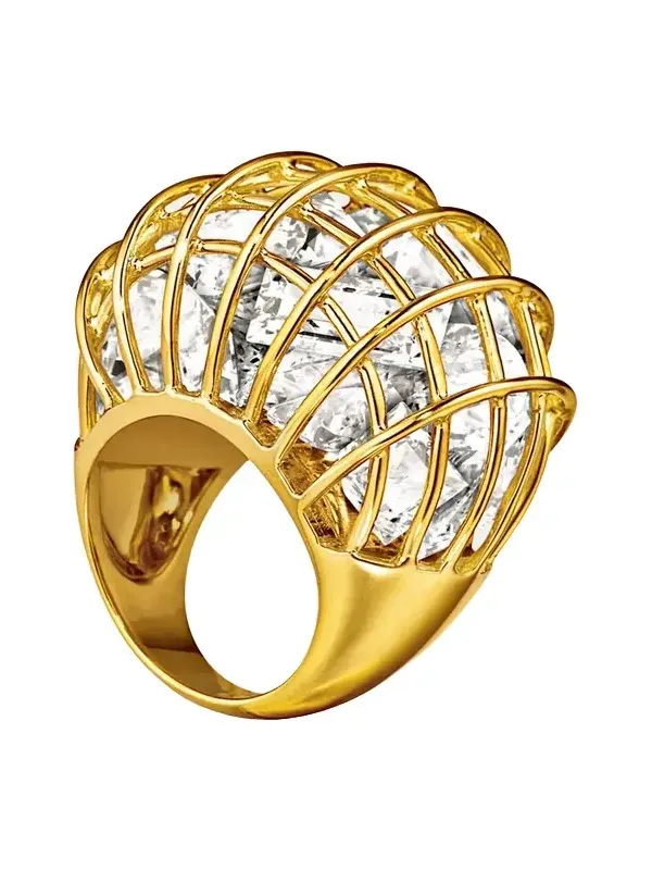 18K Yellow Gold Rock Crystal Caged Ring 18K Yellow Gold Rock Crystal Caged Ring