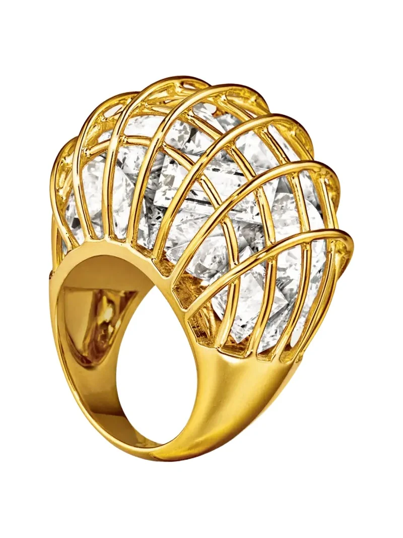 18K Yellow Gold Rock Crystal Caged Ring