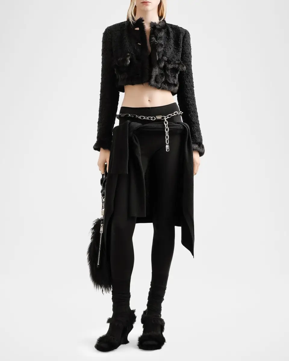 Dolce & Gabbana Faux Fur Trim Tweed Crop Jacket | Thumbnail 2 Dolce & Gabbana Faux Fur Trim Tweed Crop Jacket | Thumbnail 2