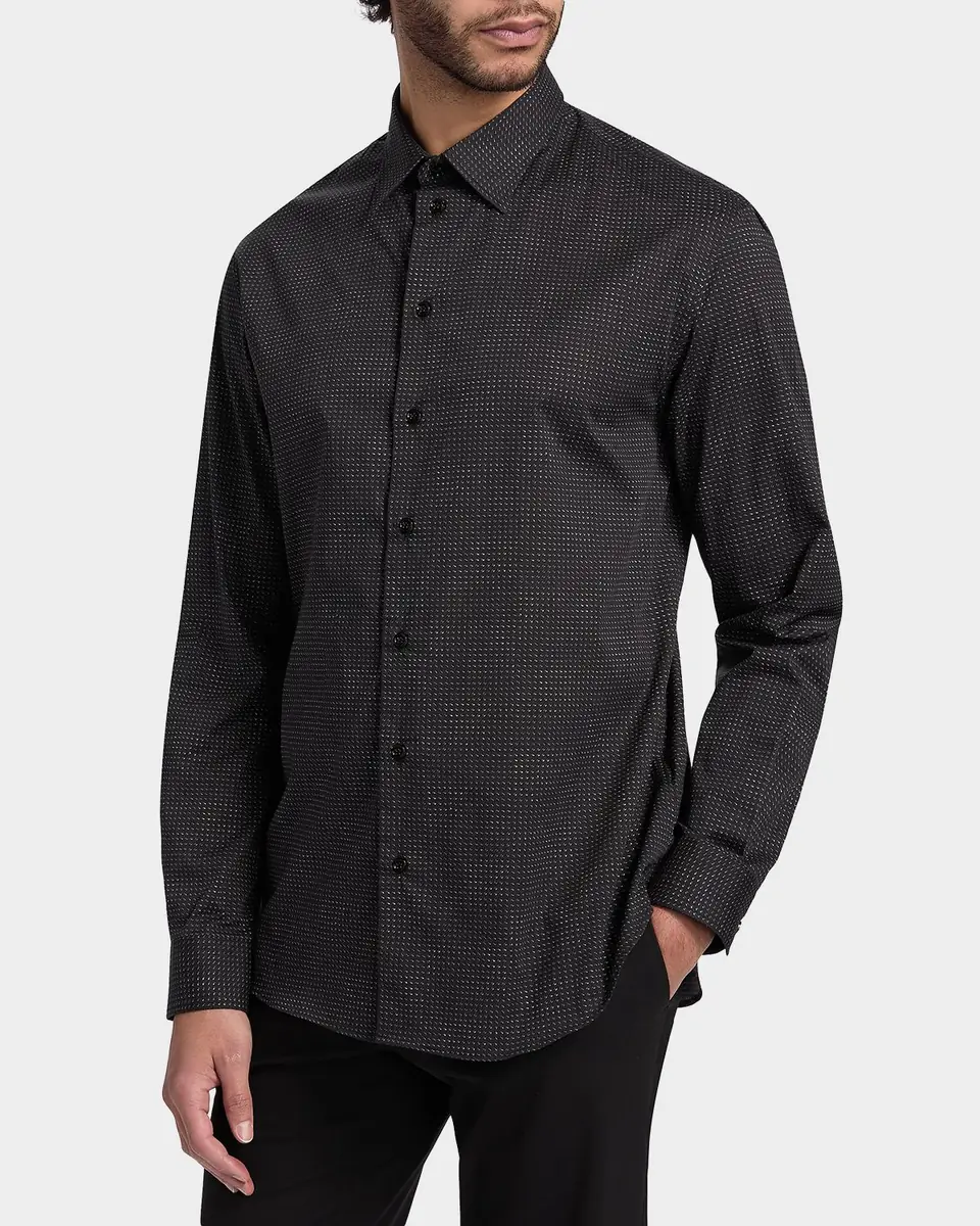Emporio Armani Men's Cotton Micro-Pattern Sport Shirt | Thumbnail 5