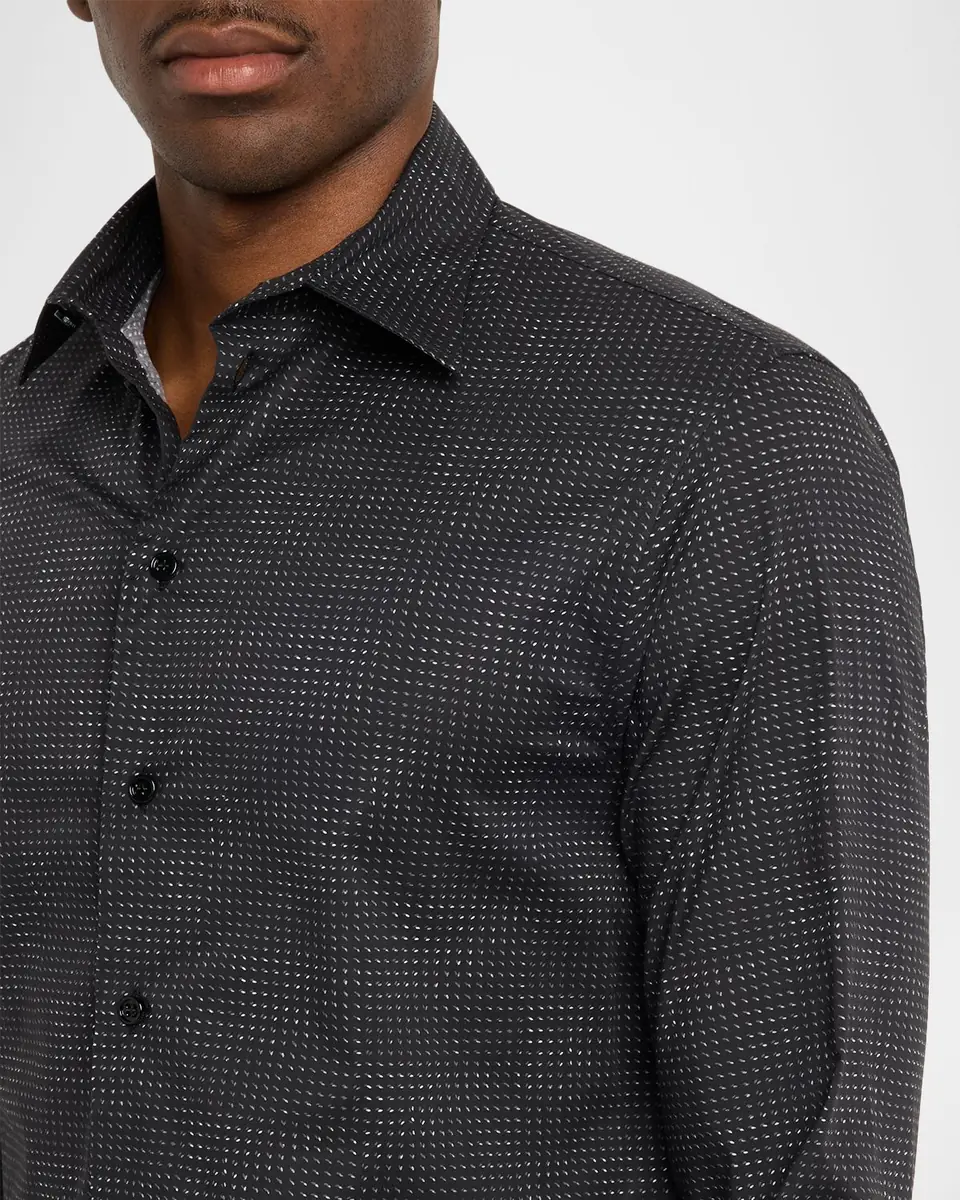 Emporio Armani Men's Cotton Micro-Pattern Sport Shirt | Thumbnail 6