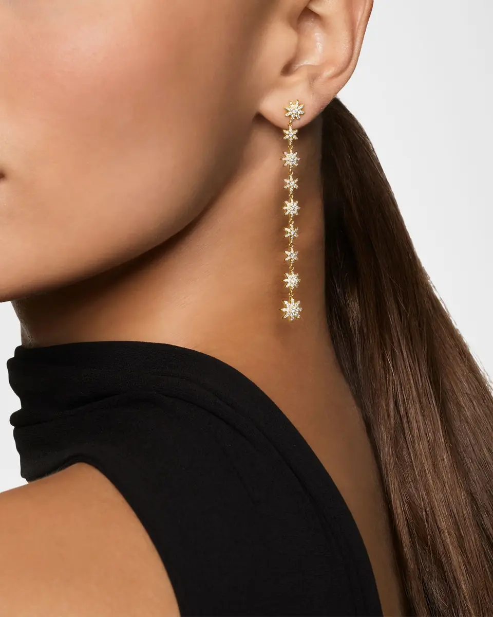 David Yurman Starburst Drop Earrings with Diamonds in 18K Gold, 70mm | Thumbnail 2 David Yurman Starburst Drop Earrings with Diamonds in 18K Gold, 70mm | Thumbnail 2