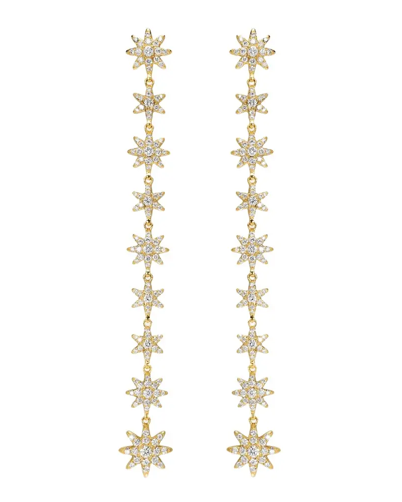 Starburst Drop Earrings with Diamonds in 18K Gold, 70mm Starburst Drop Earrings with Diamonds in 18K Gold, 70mm
