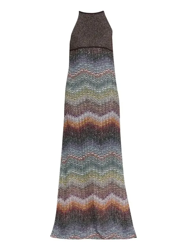 Sequin Wefted Loom Knit Halterneck Gown Sequin Wefted Loom Knit Halterneck Gown