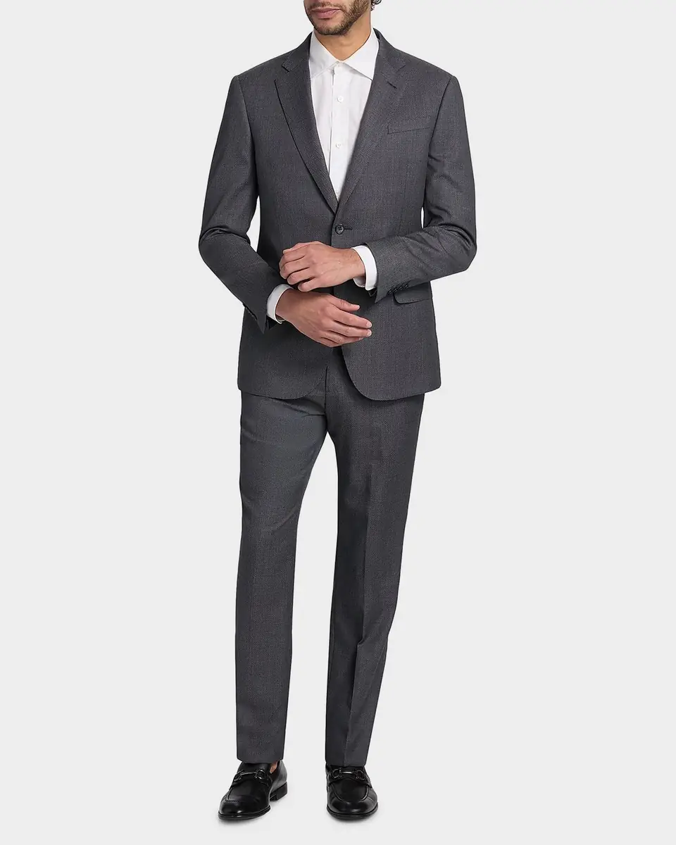 Emporio Armani Men's Wool Micro-Print Two-Piece Suit | Thumbnail 4 Emporio Armani Men's Wool Micro-Print Two-Piece Suit | Thumbnail 4