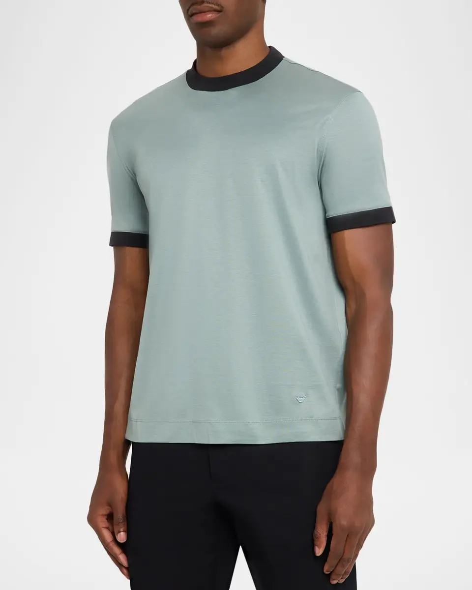 Emporio Armani Men's Lyocell and Cotton Contrast-Trim Crewneck T-Shirt | Thumbnail 4 Emporio Armani Men's Lyocell and Cotton Contrast-Trim Crewneck T-Shirt | Thumbnail 4