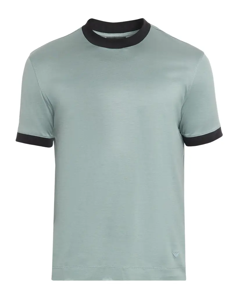 Emporio Armani Men's Lyocell and Cotton Contrast-Trim Crewneck T-Shirt | Image 1 Emporio Armani Men's Lyocell and Cotton Contrast-Trim Crewneck T-Shirt | Image 1