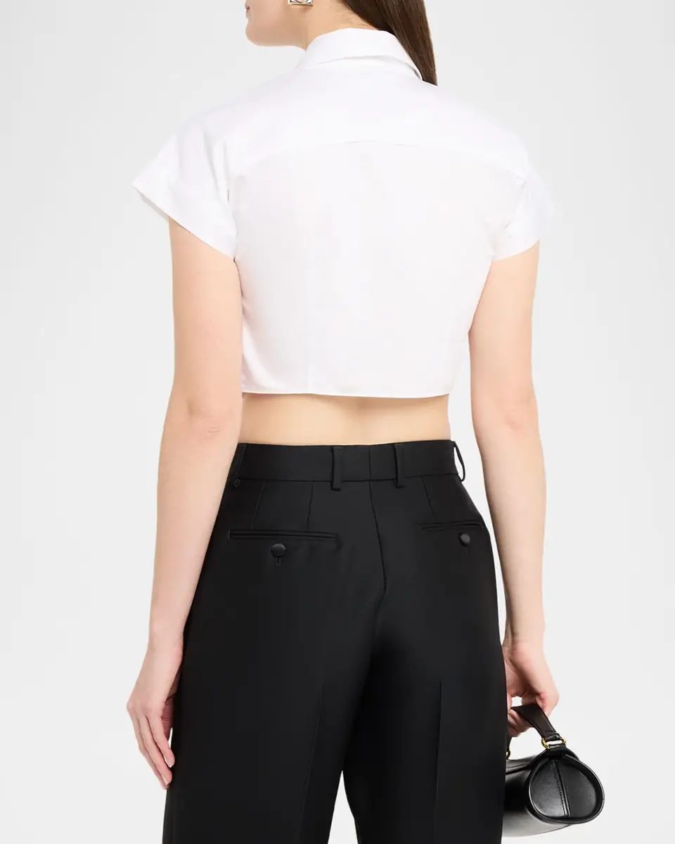Adam Lippes Mila Cotton Poplin Tie Crop Button-Down Top | Thumbnail 3 Adam Lippes Mila Cotton Poplin Tie Crop Button-Down Top | Thumbnail 3