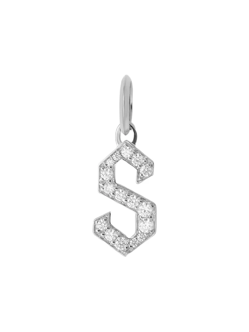Jennifer Fisher Capital Gothic Letter Charm with Pavé White Diamonds S / 18K White Gold