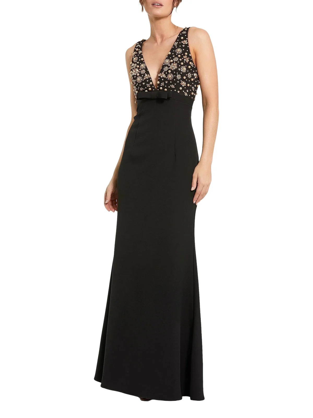 Women's Petite Embellished Crepe V-Neck Gown