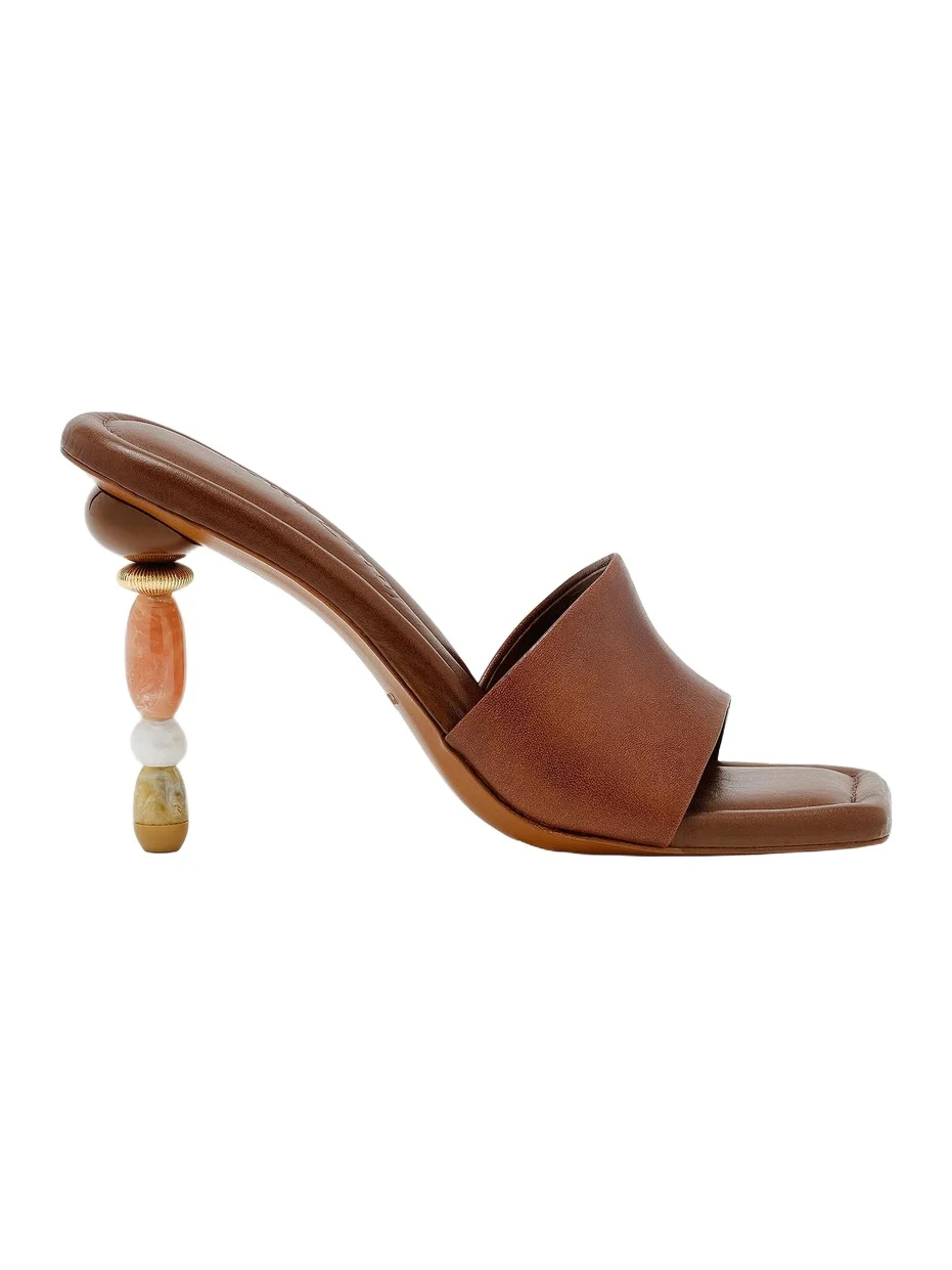 Women's Mahina 100MM Beaded-Heel Leather Sandals