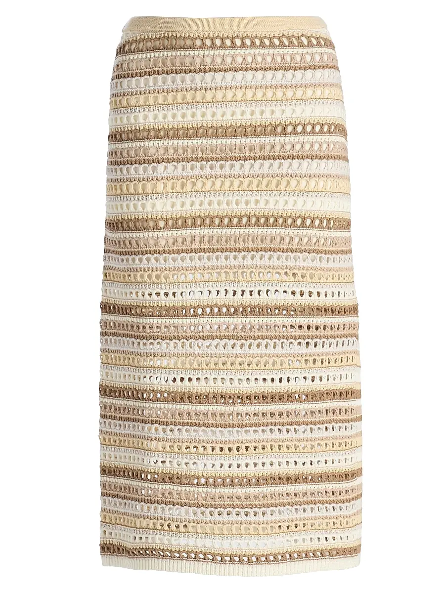 dh New York Women's Sacha Stripe Crochet Cotton Midi-Skirt - Sunbleach Combo | Image 1 dh New York Women's Sacha Stripe Crochet Cotton Midi-Skirt - Sunbleach Combo | Image 1