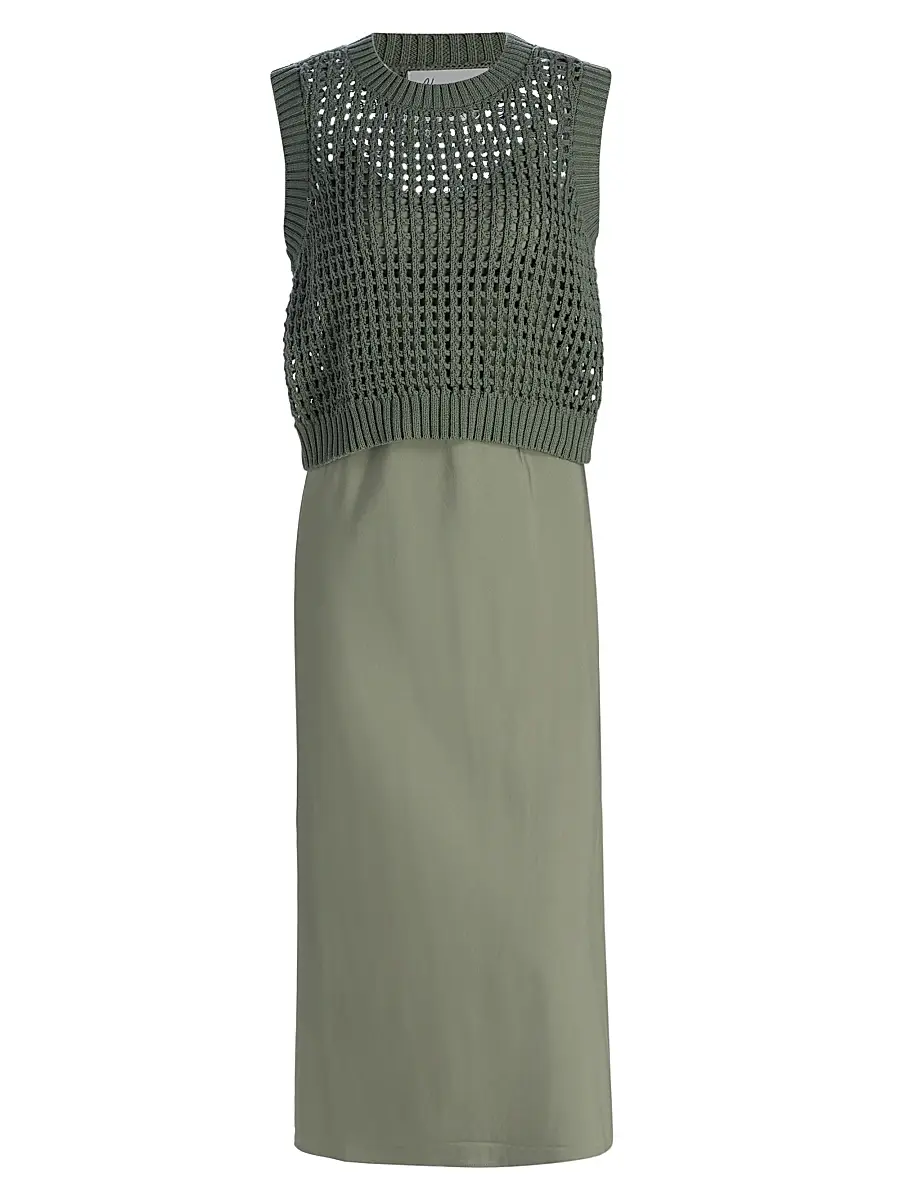 dh New York Women's Mixed-Media Cotton Midi-Dress - Willow - Size Large | Image 1 dh New York Women's Mixed-Media Cotton Midi-Dress - Willow - Size Large | Image 1