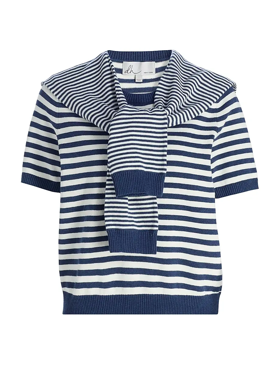 dh New York Women's Joan Striped Tie Blouse - Indigo Combo | Image 1 dh New York Women's Joan Striped Tie Blouse - Indigo Combo | Image 1