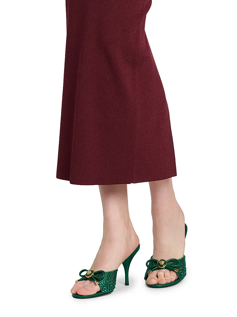 Versace Women's Opera Bow 85MM Embellished Leather Mules - Emerald Gold | Thumbnail 2 Versace Women's Opera Bow 85MM Embellished Leather Mules - Emerald Gold | Thumbnail 2