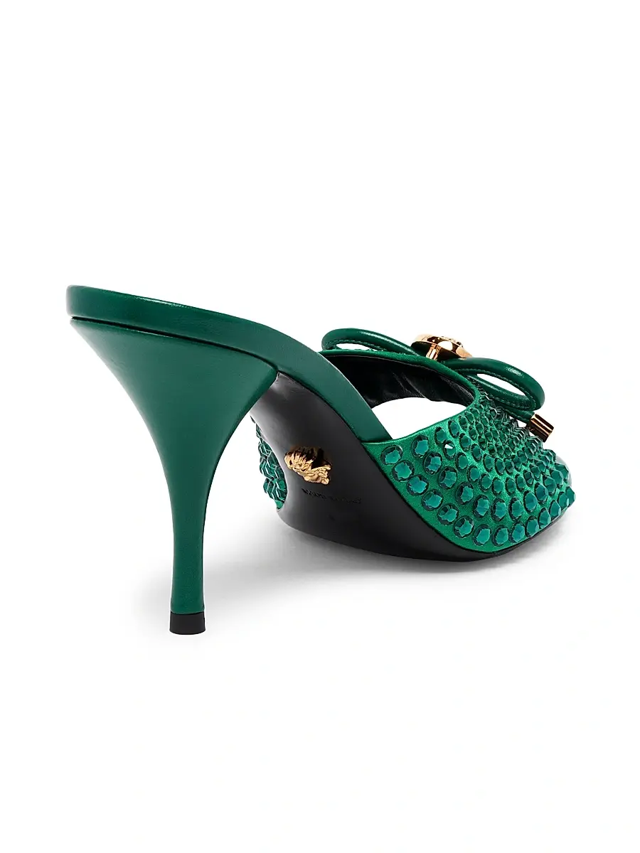 Versace Women's Opera Bow 85MM Embellished Leather Mules - Emerald Gold | Thumbnail 4 Versace Women's Opera Bow 85MM Embellished Leather Mules - Emerald Gold | Thumbnail 4